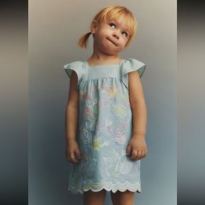 Zara girls embroidered floral dress size 3-4 floral multicolor